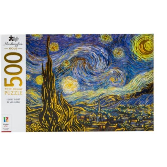 🆕🌠Mindbogglers Gold 500-Piece Jigsaw Puzzle: Starry Night by Van Gogh - Picture 1 of 5